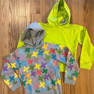 Kids Neon Green Hoodie & Patterned Pullover Set